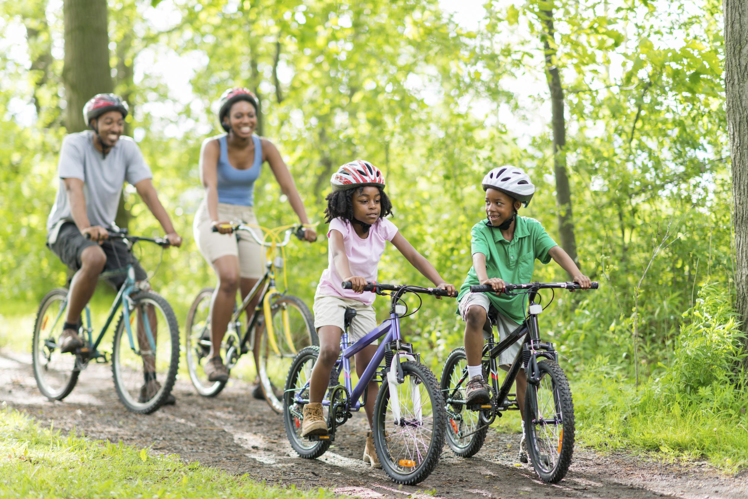 Здоровые развлечения. Прогулка на природе. Велосипед на природе. Прогулка на велосипеде. Семья на велосипедах.