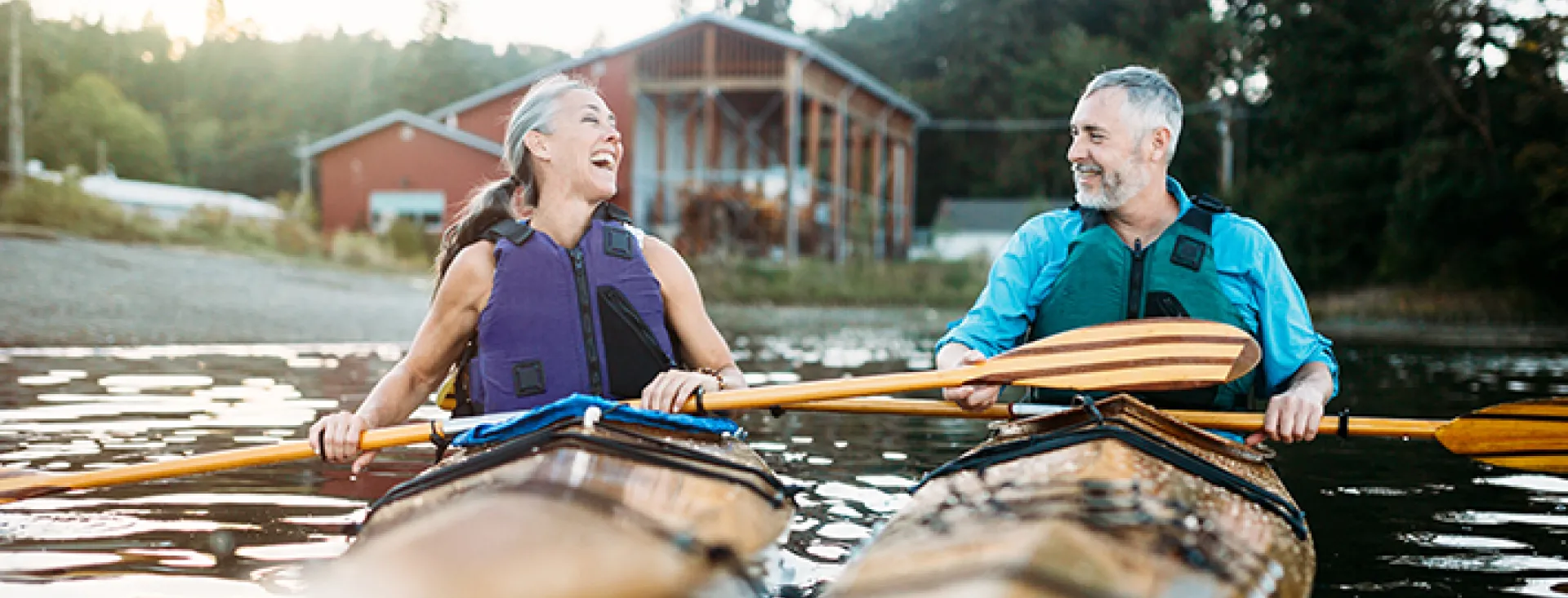 Couple kayaking on San Juan Island, Washington