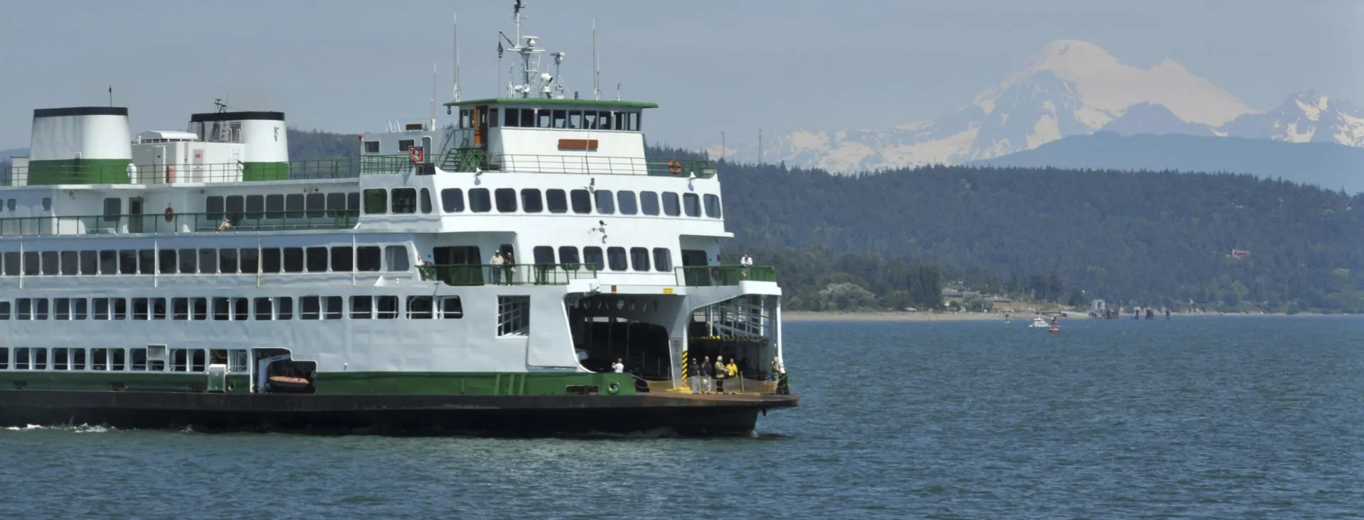 Ferry with Mt. Baker, San Juan Island, Washington