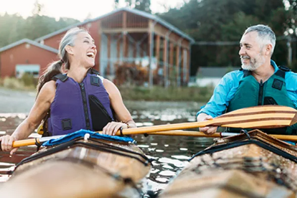 Couple kayaking on San Juan Island, Washington