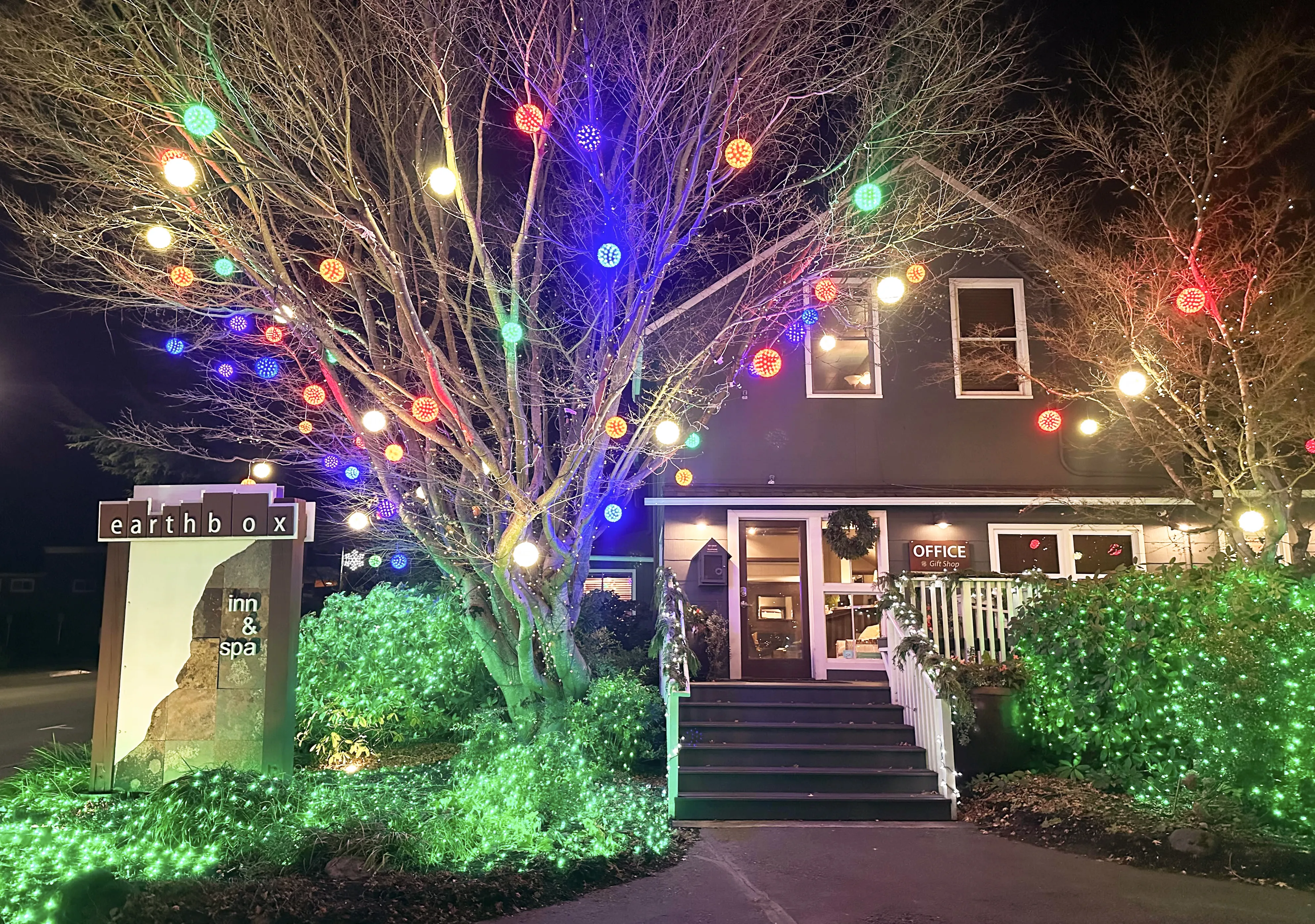 Christmas lights at Earthbox Inn & Spa