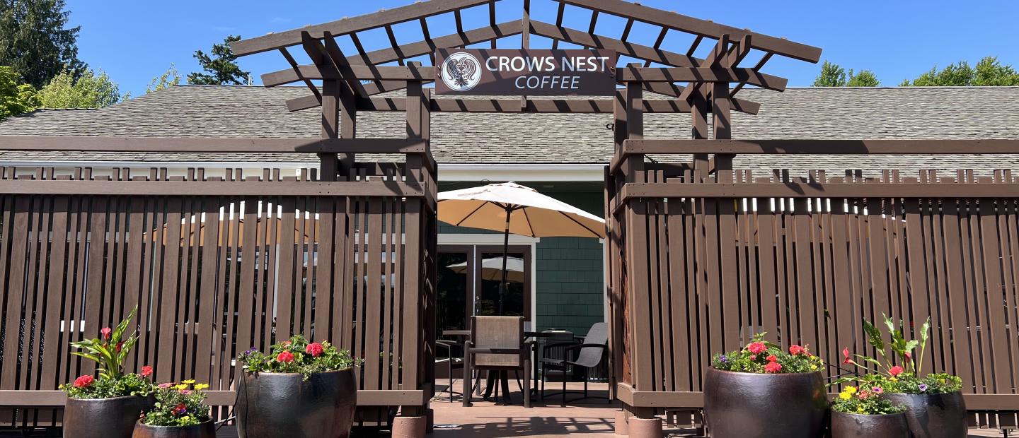 Crows Nest Coffee Shop sign at Earthbox Inn & Spa on San Juan Island, Friday Harbor, Washington