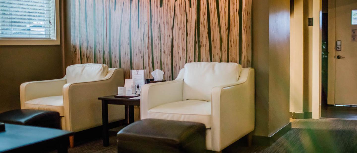 The Spa at Earthbox in Friday Harbor, Washington - 2 white chairs in lobby