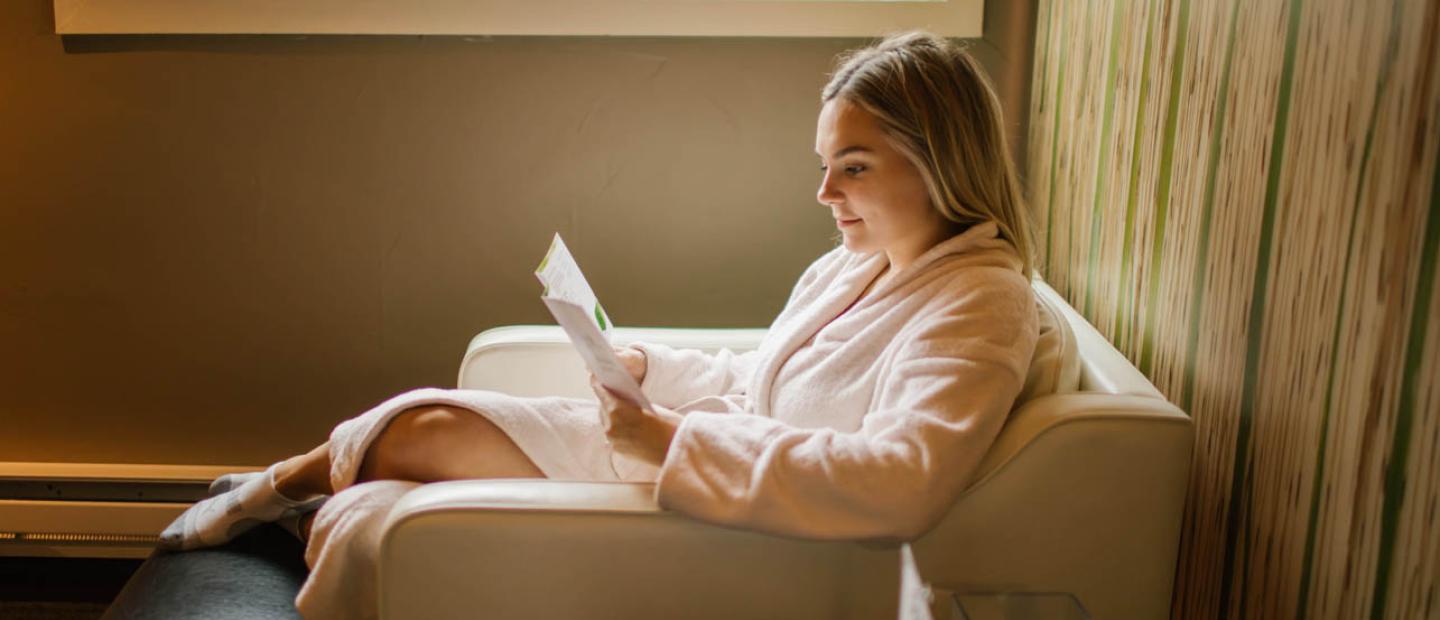 The Spa at Earthbox in Friday Harbor, Washington - Woman sitting in Spa Lobby